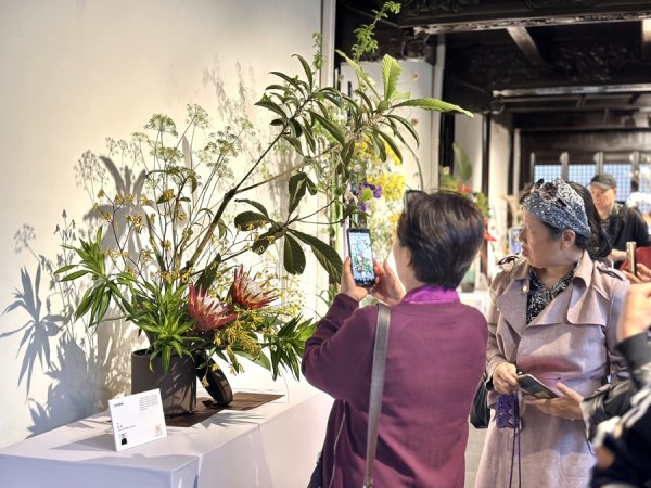 枯木奇石配鲜花：天后宫里的静安印象花艺展，把中国画意境搬进百年古建